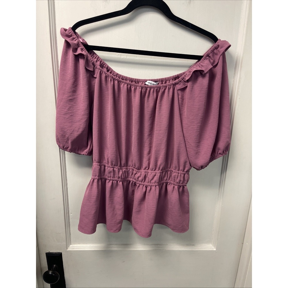 Nine West Women's Off The Shoulder Shirt Sleeve Pink Blouse Size XL